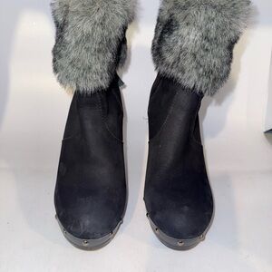 Black Faux Fur Trim Ankle Boots